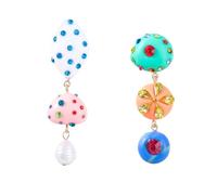 Colorful Rhinestone Dangle Earrings, Handmade Clay Bead Asymmetric Drop Earrings, Cute Candy Gem Statement Jewelry for Women