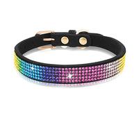 Colorful Rhinestone Dog Collar, Bling Dog Collar, Sparkling Crystal Pet Collar, Cat Rhinestone Collar, Adjustable Diamond Puppy Collar,Soft Leather Collar for Small Medium Large Dogs Cats Puppy Kitten