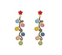 Colorful Rhinestone Round Ball Tassel Dangle Drop Earrings for Women Christmas Star Stud Earrings Round Fruit Branch Shape Earrings for Xmas Thanksgiving Party