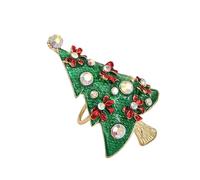 Colorful Rhinestones Christmas Tree Lapel Pin Cartoon Cherries Brooch Handmade Badge Holiday Women Men Holiday Cartoon Alloy Pin