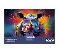 Colorful Rhino Jigsaw Puzzles 1000 Piece Challenge Game for Adults,Artistic Illustration Impossible Jigsaw Puzzle 1000 Pieces Educational Game Home Decoration 38x26cm/1000pcs