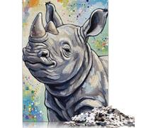 Colorful Rhino Painting Puzzle Friendly Materials 100% Recycled Cardboard Jigsaw Puzzle for Women Men Unique Gift 500pcs (52x38cm)