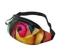 Colorful Rianbow Rose Flower Dew Fanny Pack Sport Casual Waist Pack for Women Men Fashionable