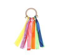 Colorful Ribbon Dance Props Rainbow Silk Wooden Ring Bells Hand-shaken Bells For Kindergartens