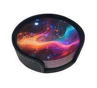 Colorful Ripple Print Microfiber PU leather Coasters Set of 6 Drink Coasters, Includes Coaster Holder