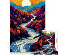 Colorful River Landscape with Rising Sun Puzzles for Adults 1000 Puzzles Pastime Game, Smooth Connection, Home Play, (38x26cm)