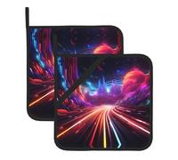 Colorful Roads Picture Square Heat-Proof Pot Holders (Set of Two) 8x8 in : Quality Fabrics, Anti-Scalding and Easy to Clean