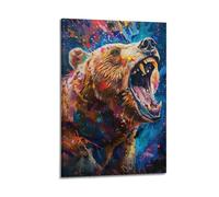 Colorful Roaring Bear Wall Art, Bold Wildlife Decor for Living Room And Study Poster Decorative Painting Canvas Wall Posters And Art Picture Print Modern Family Bedroom Decor Posters 08x12inch(20x30cm