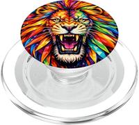 Colorful Roaring Lion Geometric Wildlife Art PopSockets PopGrip for MagSafe