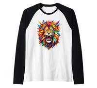 Colorful Roaring Lion Geometric Wildlife Art Raglan Baseball Tee