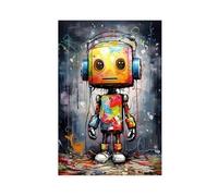 Colorful Robot And Music Boy Graffiti Art Canvas Poster Wall Art Decor Print Picture Paintings for Living Room Bedroom Decoration 24" L X 36" W