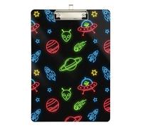 Colorful Rockets Planets Black Clipboard Acrylic Cute Clipboard Standard A4 Letter Size Clipboards, 12.5 x 9 Inches Silver Clip, Silver12x9in