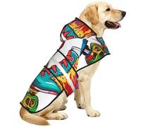 Colorful Roller Skates Dog Raincoat, Waterproof Adjustable Dog Rain Jacket with Reflective Strip and Leash Hole, Lightweight Dog Hooded Poncho Rain Coats for Large Medium Small Dogs