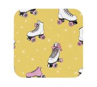 (Colorful Roller Skates) Leather Coaster Set Of 6 Premium Square Drink Coasters For Home Office Restaurant Bar