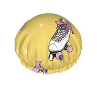 Colorful Roller Skates Print Premium Double Layer Shower Cap For Women With Reusable Shower Cap For Hair - Waterproof Plastic Cap - Shower Caps For Long, Short And Curly Hairs
