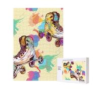 Colorful Roller Skates Printed Jigsaw Puzzle with Storage Box, Wooden Puzzle for Adults and Kids, 300 Pieces Family Fun Decorative Game