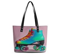 Colorful Roller Skates Tote Bag Large Soft Leather Purse with Zipper Lightweight Ladies Shoulder Handbag