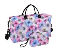 Colorful Romantic Flowers Large Travel Bag Weekender Overnight Bag Large Gym Bag with Adjustable Strap for Airplane Traveling 2 Pcs Set bolso de para Mujer