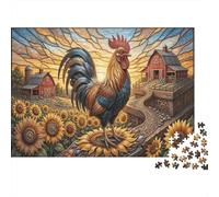 Colorful Rooster 1000 Piece Puzzle Sunflower Field for Relaxation Experienced Jigsaw Fans Memory Improvement Retirement Gift 70x50cm/1000pcs