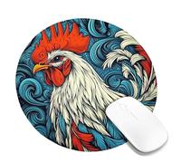 Colorful Rooster Art Mouse Pad, Bright Blue and Red Floral Design, Ideal for Spring and Summer Decor, Stylish Non-Slip Mousepad for Home and Office Use, Washable Gaming Accessory Round 8x8 Inch