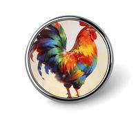 Colorful Rooster Button Pins 1" Round Badge Brooch | Aluminum round lapel pin for men women, circular brooch, fade-resistant metal badges pins for clothes bags, party favors gift