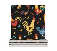 Colorful Rooster Ceramic Coasters Square Drinks Coaster Decorative Coasters Set Kitchen Desktop Decor 4PCS