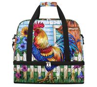 Colorful Rooster Farmhouse Style Foldable Travel Duffel Bag Expandable Gym Bag with Shoe Compartment Large Capacity Weekender Bag Carry On Tote Bag for Travel Sports Overnight Trips