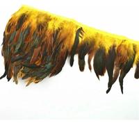 Colorful Rooster Feathers Fringe Trim On Tape Chicken Pheasant Feather Ribbon Fly Tying Materials(Gold,1Meters)