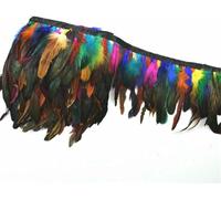 Colorful Rooster Feathers Fringe Trim On Tape Chicken Pheasant Feather Ribbon Fly Tying Materials(Multicolor,5Meters)