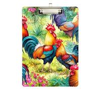 Colorful Rooster Garden Acrylic Clipboard Decorative Clipboard A4 Standard Size Clip Boards, 12.5 x 9 Inches Silver Clip