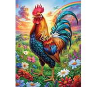 Colorful Rooster in A Flower Garden 300 Piece Jigsaw Puzzle for Adults Scenery Science Fiction Jigsaw Family Road Trip Activity Vibrant Whimsical Design Great Gift for Travelers 300 PCS