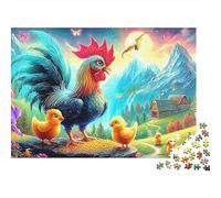 Colorful Rooster Jigsaw Puzzles for Adult Challenging Puzzle Games Difficult Challenges 1000 Piece Cute Difficult Hard Jigsaw Puzzles for Man And Woman with Letters on Back 52x38cm/1000pcs