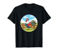 Colorful Rooster Rural Farm Barn Sunrise Scene T-Shirt