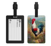 Colorful Rooster Tall Grass Flowers Luggage Tag Travel Bag Suitcase Baggage Name Tags