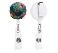 Colorful Rooster with Flowers Waterfalls Retractable Badge Holder Reel Clip ID Card Holder for Doctor Nurse Student Office Worker