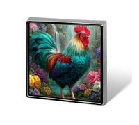Colorful Rooster with Flowers Waterfalls Unisex Brooches & Pins Square Lightweight Lapel Badge Jewelry for Clothing Shawl Hat