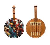 Colorful Roosters Standing Together Brown Golf tee Storage Bag - Easy to Carry Around and More efficient in Playing Golf