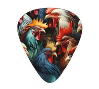 colorful roosters standing together Printed pick set - 12 pieces, thin, medium and thick guitar picks, suitable for guitar, bass, electric guitar and ukulele