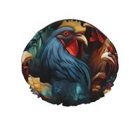 colorful roosters standing together Printed shower cap, reusable, specially designed for women's long hair, double-layer structure, suitable for bathing.