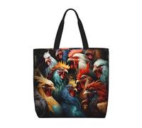 colorful roosters standing together Women's Casual Tote Bags, Reusable Tote Shoulder Bags, Multi-Function Large Capacity Shopping Bags