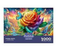Colorful Rose, Butterflies, River And Mountains Under A Starry Sky 1000-Piece Jigsaw Puzzle Multicolor Style - Classic Educational Game for Family Puzzle Time 70x50cm/1000pcs