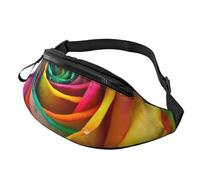 Colorful Rose Fanny Pack for Men Women, Waterproof Sports Waist Bag Fashion Belt Bag Crossbody Bags Hip Bum Bag with Adjustable Strap Large Sling Bag Purse for Travel Hiking