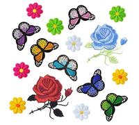 Colorful Rose Flower Patch Iron on Applique 16 pcs for Clothing | Cloth Embroidered Surface, 8.5x8x0.1cm Size, for Crafters, Backpacks, Stage Costumes Random Color