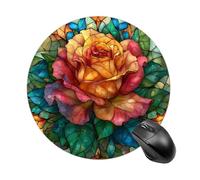 Colorful Rose Flower Stained Glass Mousepad Round Computer Mousepad Waterproof Gaming Mousepads with Non-Slip Rubber Base Mousepads Mousemat for Laptop Office 20 CM