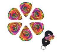 Colorful Rose Guitar Picks 6 Pack, 0.46mm Thickness Celluloid Bass Pick with Leather Guitar Pick Holder Keychain Abstract Art Pics Plectrum for Acoustic Electric Guitar, Ukulele, Bass