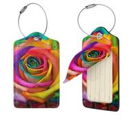 Colorful Rose Luggage Tag PU Leather Suitcase Tags Identifiers Travel Tags with Privacy Protection and Stainless Steel Loop Luggage Bag Tag for Women Men, Black, 1