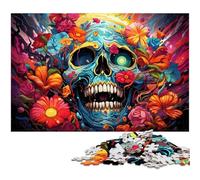 Colorful Rose Skull 1000-Piece Jigsaw Puzzle Wooden Jigsaw Puzzles for Adults for Teenagers & Teens, Ideal Birthday 50x75CM/19.68x29.52inch