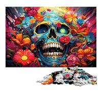 Colorful Rose Skull Jigsaws 1000 Pieces for Adults cardboard Jigsaw Puzzles Ideal for Teenagers & Collectors, Travel Gift, Family Activity 26X38CM/10.23x14.96inch
