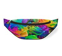 Colorful Rose Waist Bag Pack for Women Men, Rainbow Flower Fanny Pack Crossbody Adjustable Belt Strap for Travel Running Hiking Walking Cycling