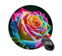 Colorful Rose with Water Mouse Pad Round Laptop Mouse Mat Cute Computer Mousepad Keyboard Pad Non-Slip Desk Pads for Gaming Office Work Home